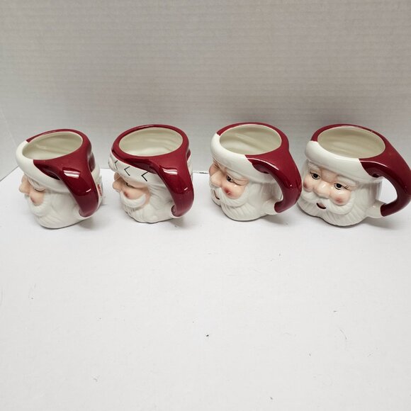 4 Pottery Barn Santa Claus Handcrafted Ceramic Mug Set Different Face Designs - Picture 2 of 15